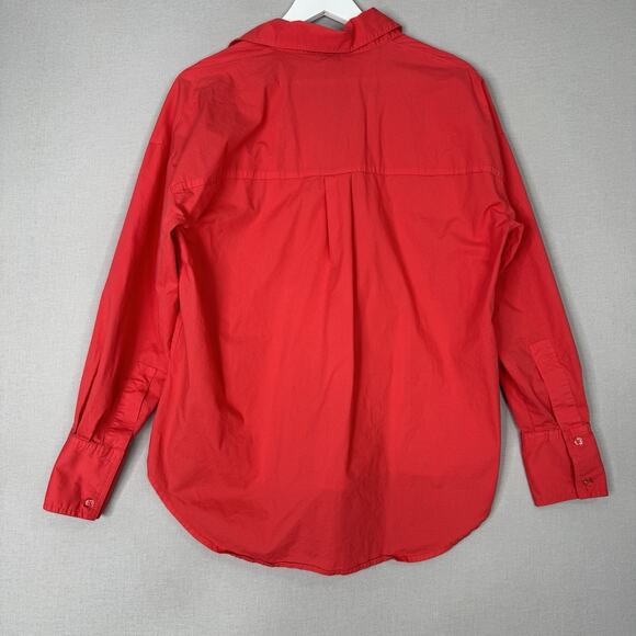 Monrow Womens Top Small Coral Pink Poplin Shirt Relaxed Fit Beachy Old Money - Picture 7 of 11